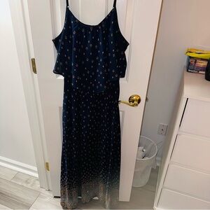 Xhilaration Dark Blue Patterned Maxi Dress